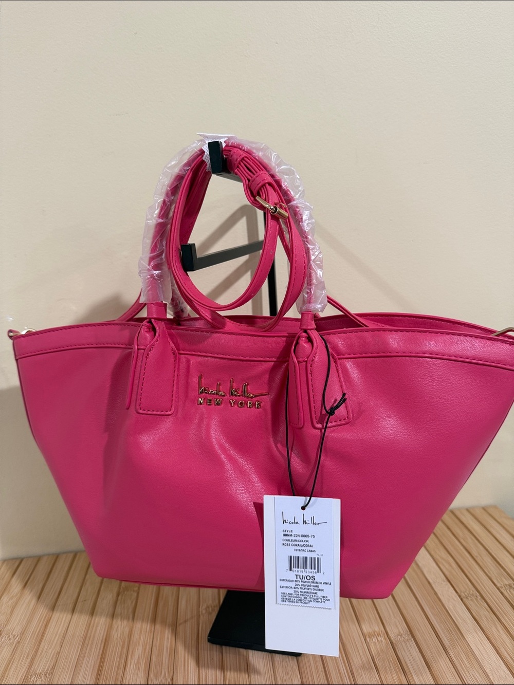Nicole Miller Bright Pink Tote - Gold Logo Very light weight Crossbody
